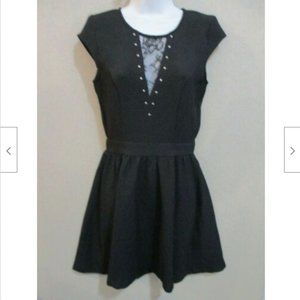H&M Dress Size 4 LBD Lace Inset Front Studded